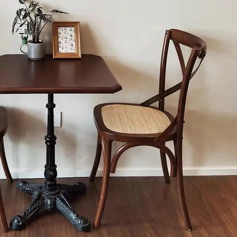 Retro coffee shop dining chair, commercial solid wood back chair