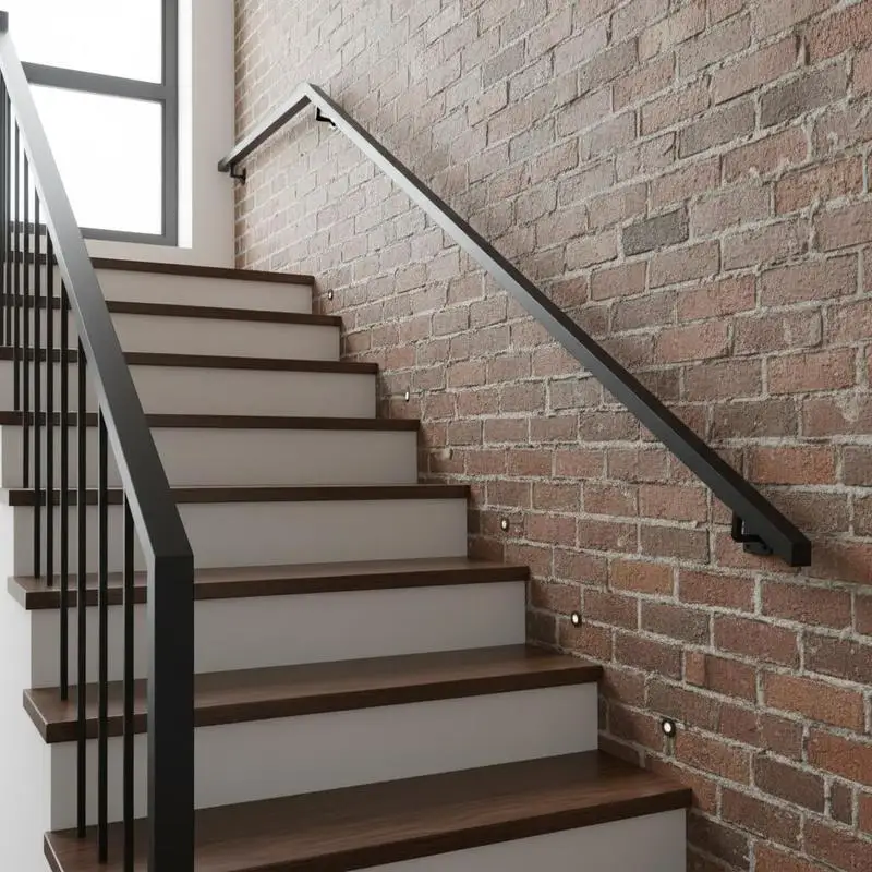 Rampe d'escalier, rampe murale en fer noir de 91 cm pour usage intérieur, rampe d'escalier avec capacité de charge de 113 kg, rampe industrielle pour marches, tube carré pour grenier, porche, terrasse