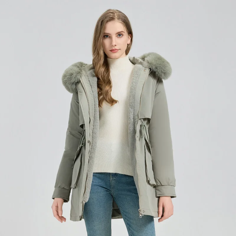 Veelzijdig katoenen gewatteerd damesjack met capuchon, middellange afneembare 2025, wintermodieuze bovenkleding voor dames