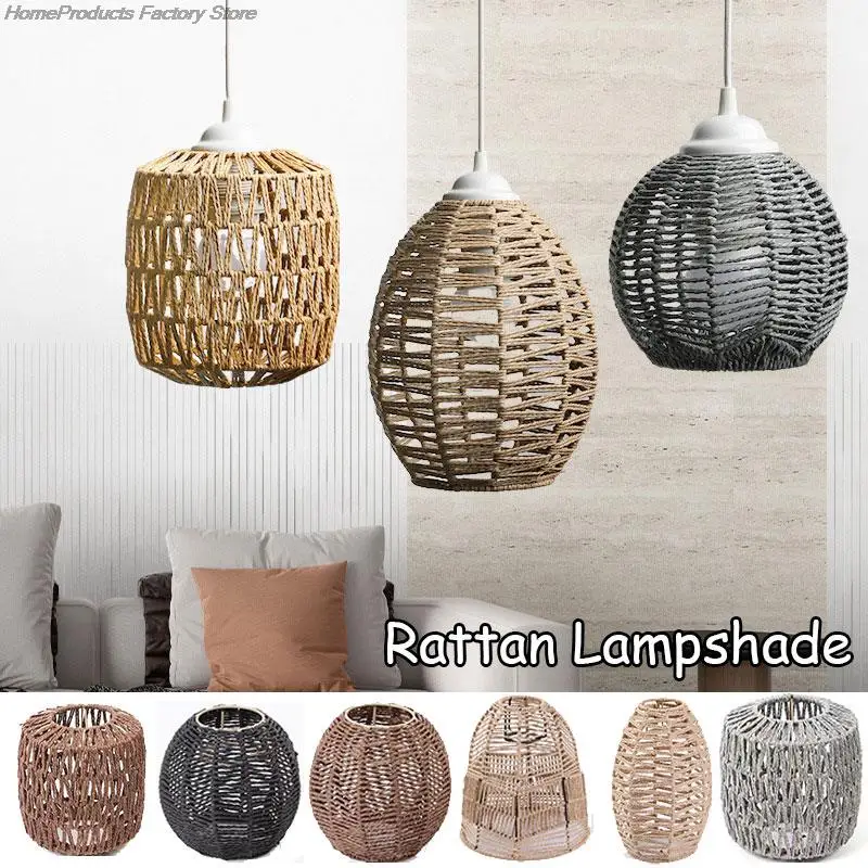 

Handmade Woven Rattan Lamp Cover Simulated Rattan Lampshades Paper Rope Chandelier Homestay Restaurant Home Decor Lamp Pendant