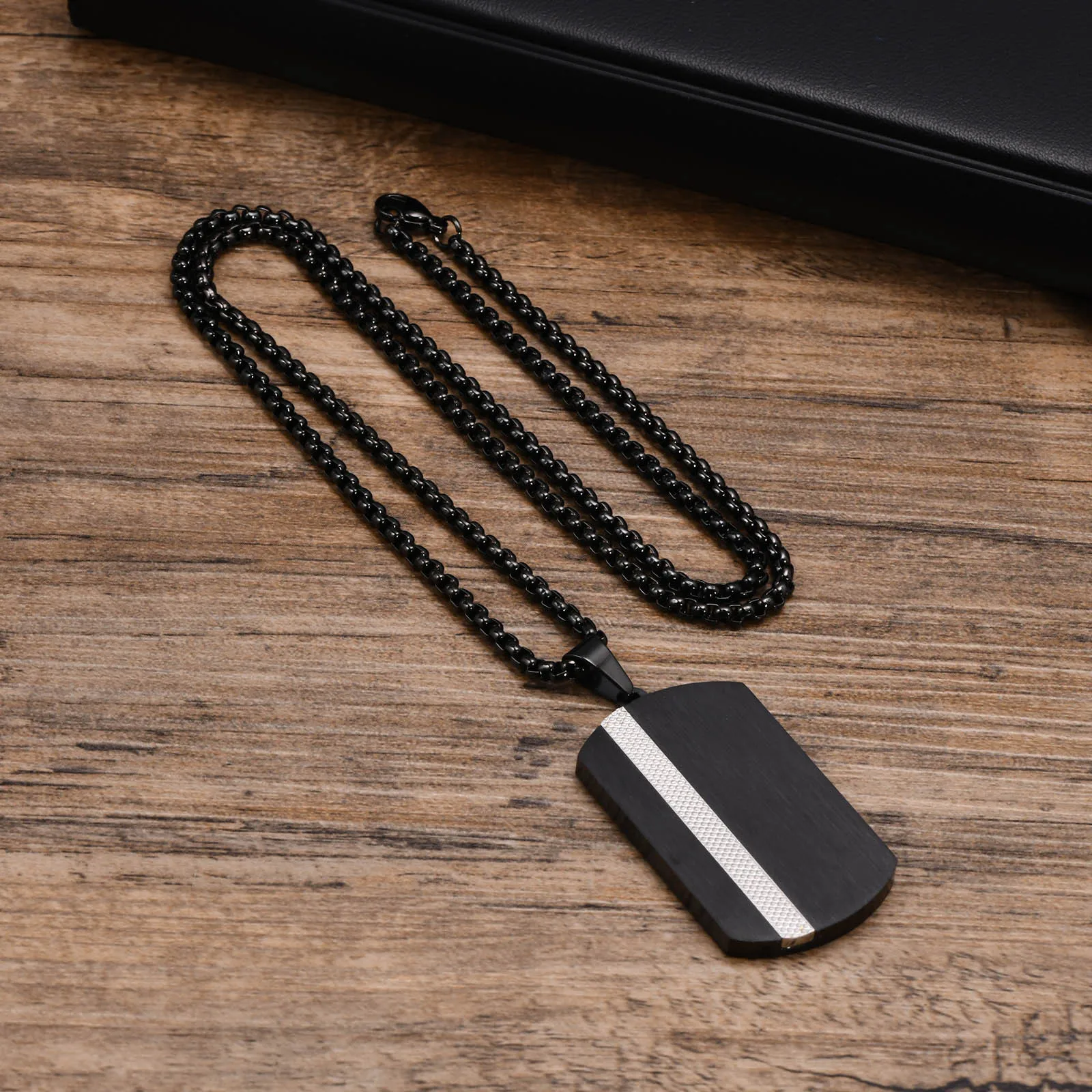 Stainless Steel Dog Tag Pendant Necklace for Men Punk Link Chain Male Jewelry Gift