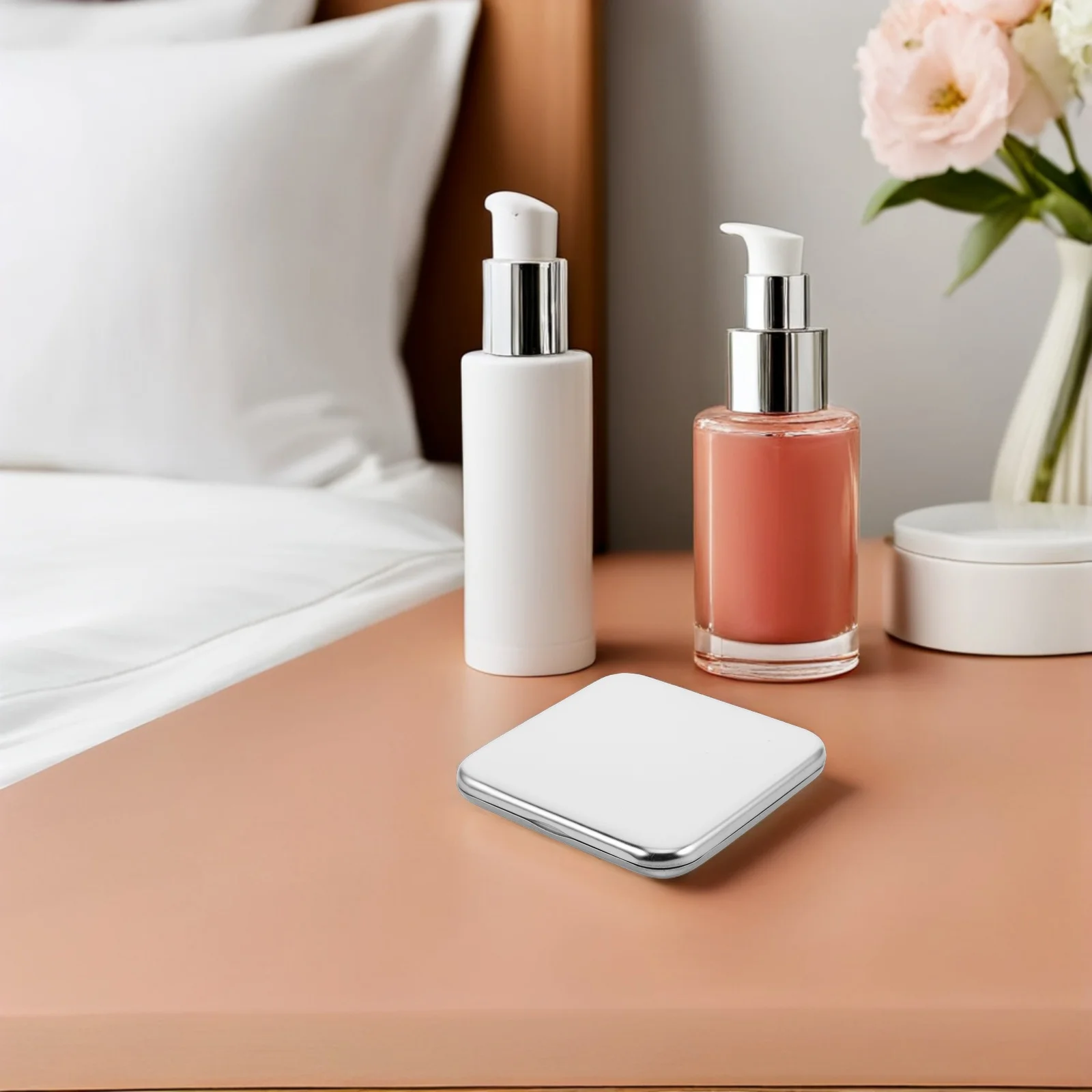 Espejo compacto de acero inoxidable de doble cara, espejo portátil plegable para maquillaje de viaje, bolso de mano con lupa