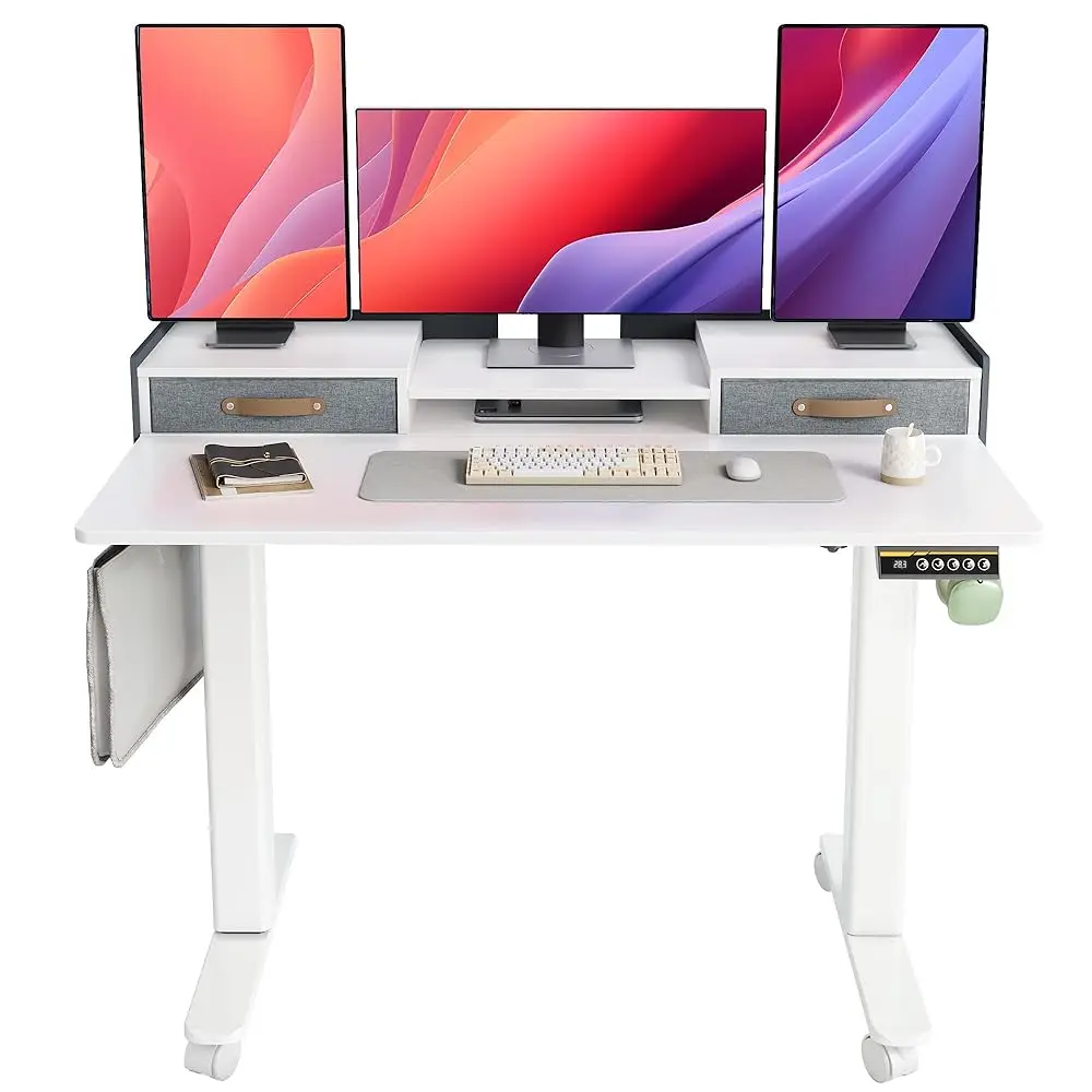 Electric Standing Desk With Drawers, Adjustable Height Stand Up Desk, 48 H Electric Sit Stand Computer Desk For Home Office,