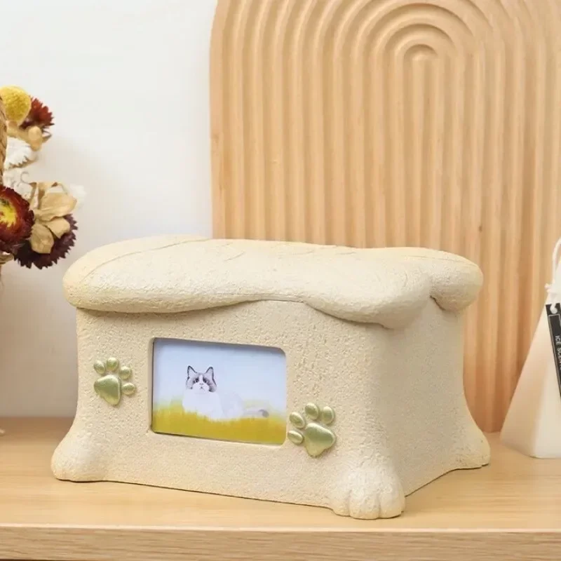 Pet urn cat puppy pet funeral box commemorative box animal resin jar with photo frame missing preservation, pet urn -