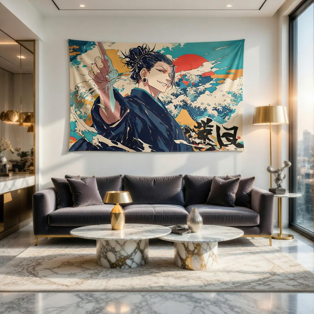 Suguru Geto Ukiyo-e Style Tapestry, Anime Art Wall Hanging Banner for Home Garage, Indoor Outdoor Party & Festival Decor