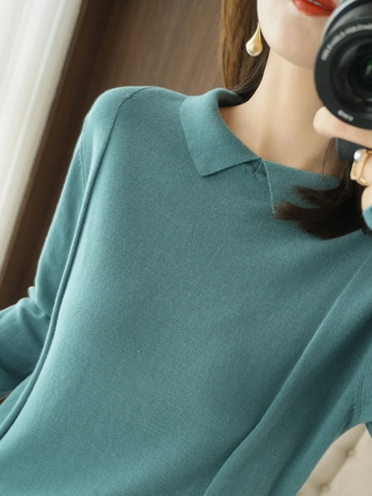 

100% хлопковый вязаный свитер с длинными рукавами и квадратным воротником, женская базовая кофта с воротником-стойкой, весенняя коллекция