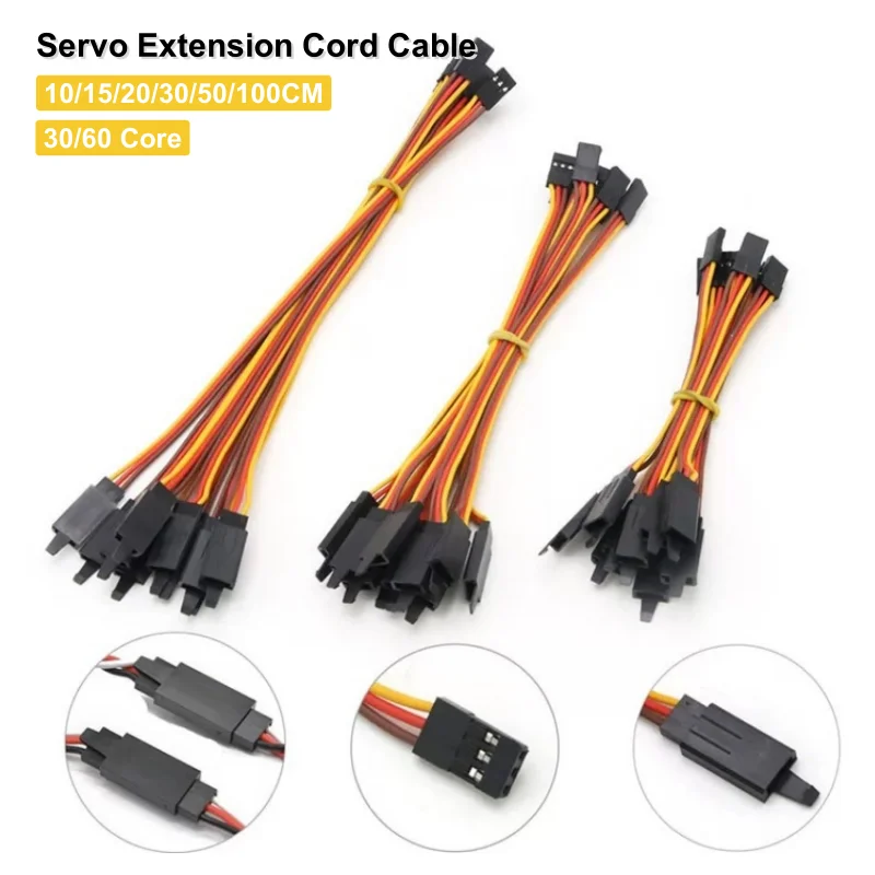 

10Pcs/lot Servo Extension Cord Cable 30 / 60 core Anti loosening buckle For RC Futaba JR Male to Female Flight control line