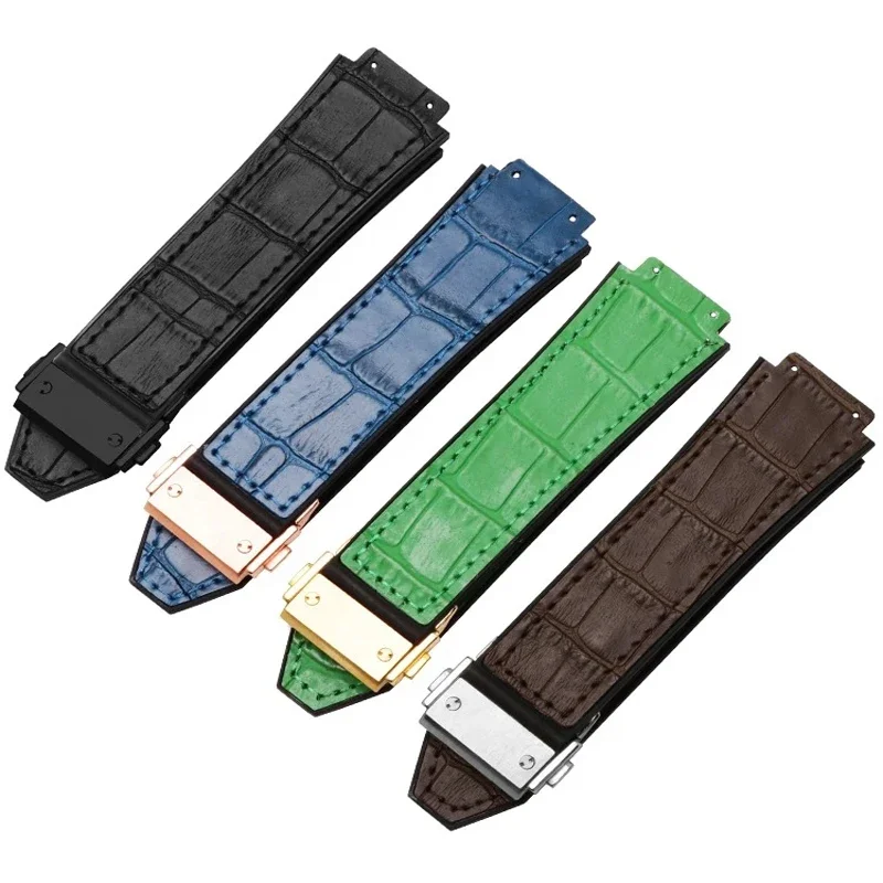 Genuine Leather Watch Band For HUBLOT BIG BANG 25mmX19mm Waterproof Men\'s Watch Straps Rubber Watch Bracelet Chain