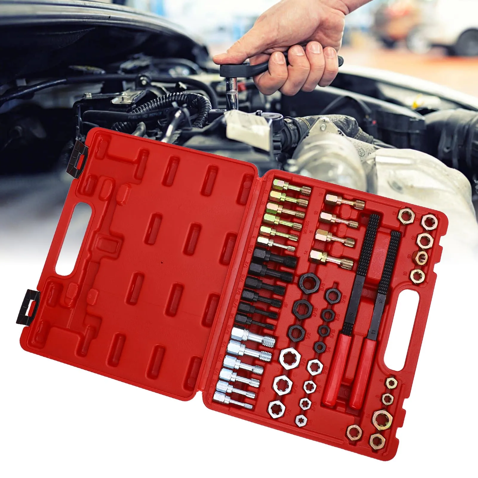 

48 Piece Thread Chaser Set Metric and SAE Sizes 22 Taps 24 Dies 2 Thread Files Universal Rethreading Tool Kit