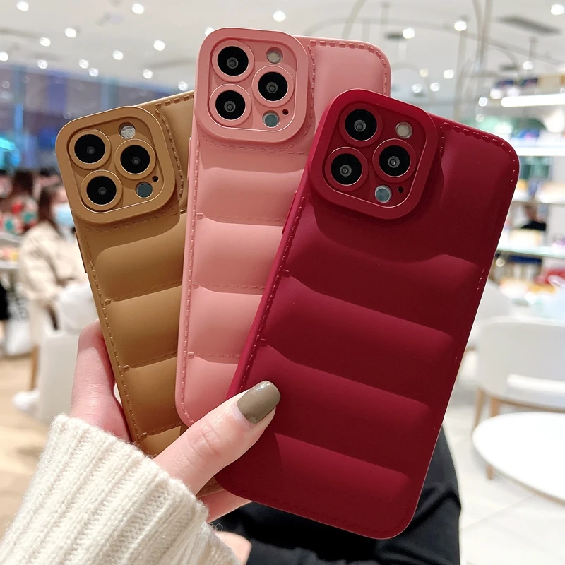 Soft Down Jacket Silicone Phone Case For iPhone 11 12 13 14 Pro Max XS X XR 7 8 Plus Shockproof Candy Bumper Back Cover