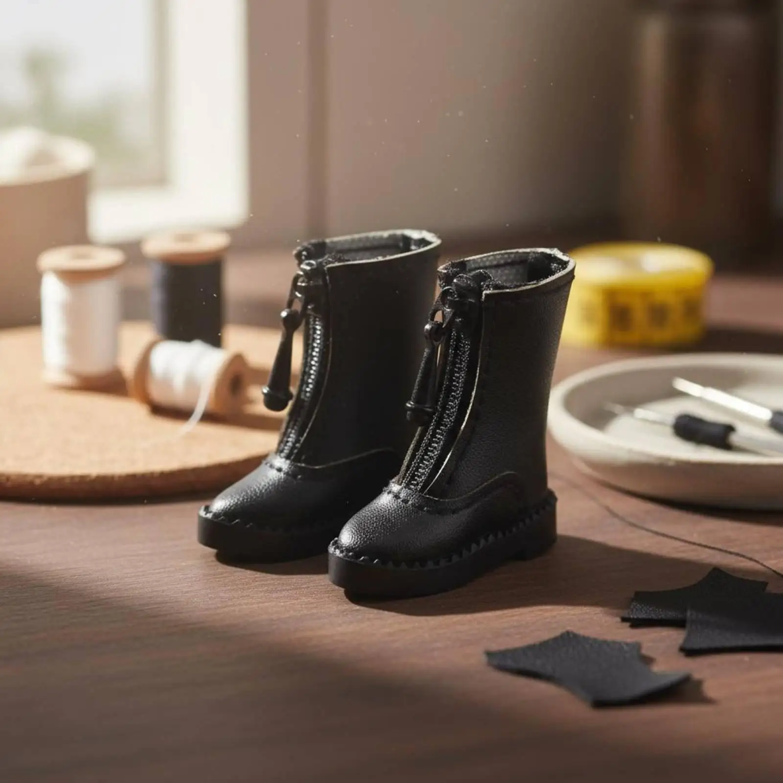 Miniature Doll Zipper Boots for OB11 1/12 BJD PU Leather Ankle Boots with Functional Front Zip Doll Shoes Accessories