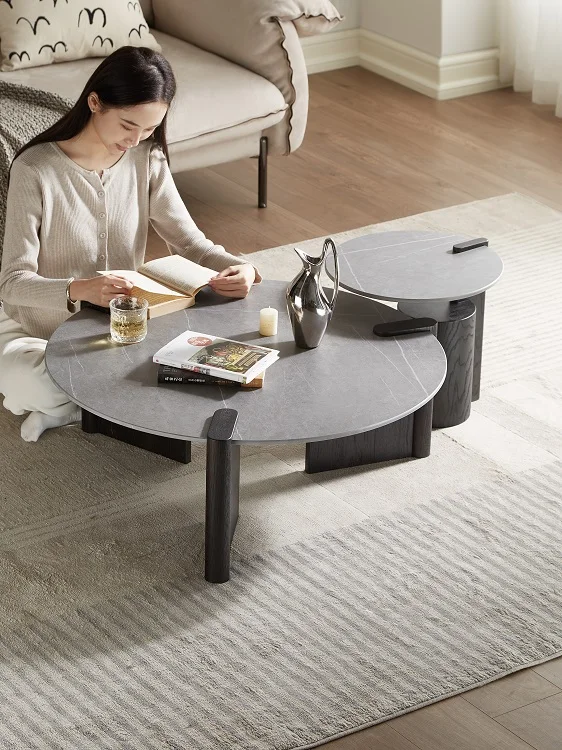-ee M6071/M6181  Multi-function Gray Color Solid OAK Wood Living Room Furniture Round End Table Set Coffee Table