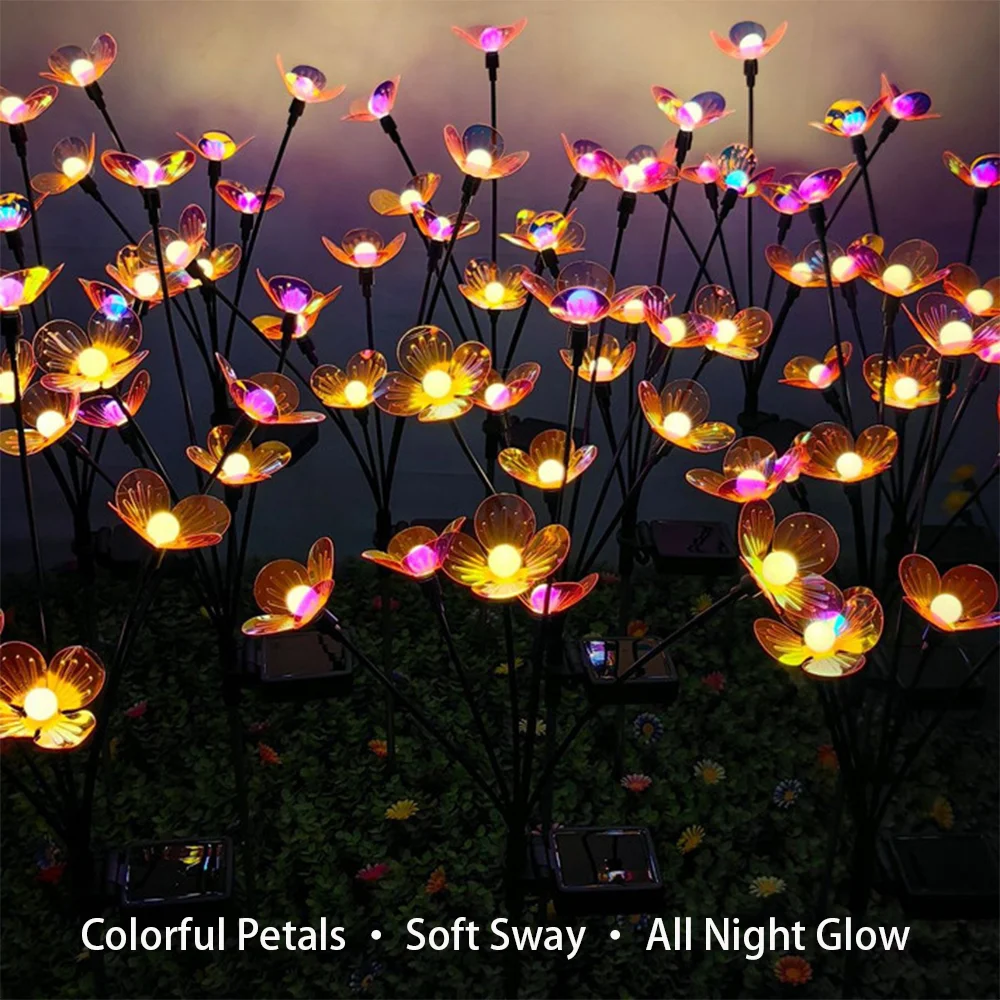 Luzes solares para flores de jardim – lâmpada LED de pétalas que muda de cor – luz à prova d'água para paisagem de gramado ao ar livre para decoração de quintal