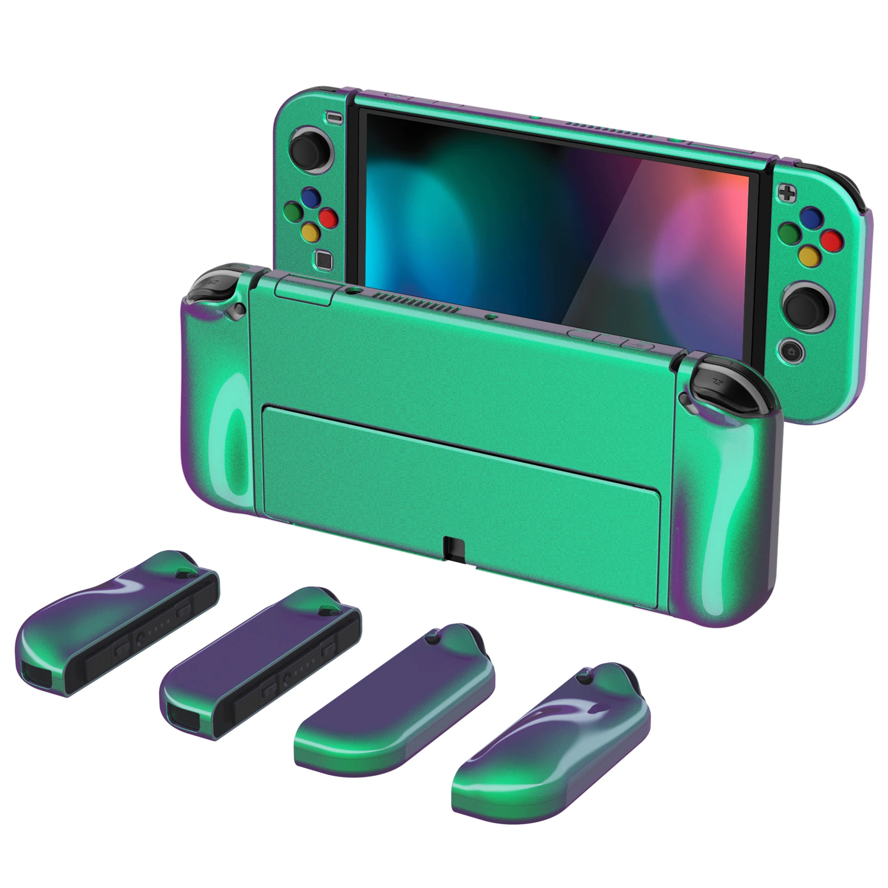 PlayVital AlterGrips funda protectora delgada, carcasa dura ergonómica para Nintendo Switch OLED con agarre para el pulgar, tapa de botón, serie brillante