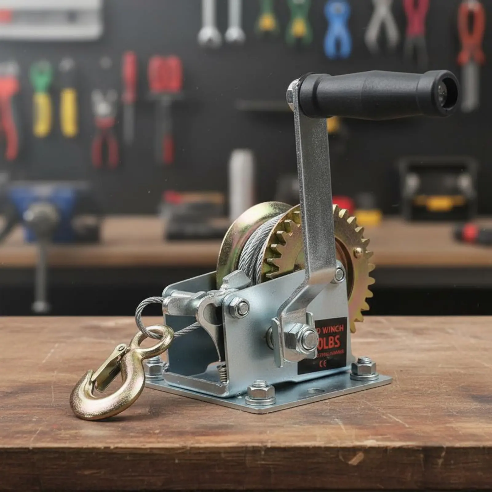 800 Lbs Hand Winch Automatic-Locking Hand Crank Winch Manual Wire Puller Dual-Direction Ratchet Lifting Equipment for Workshop