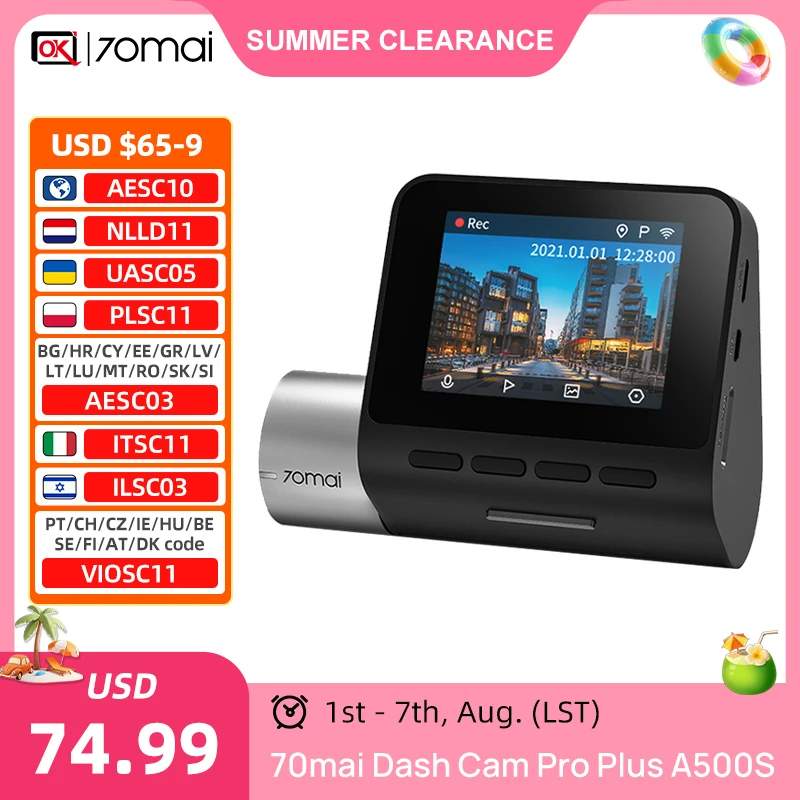 70mai A500S Pro Plus Dash Cam with GPS, WiFi, Night Vision