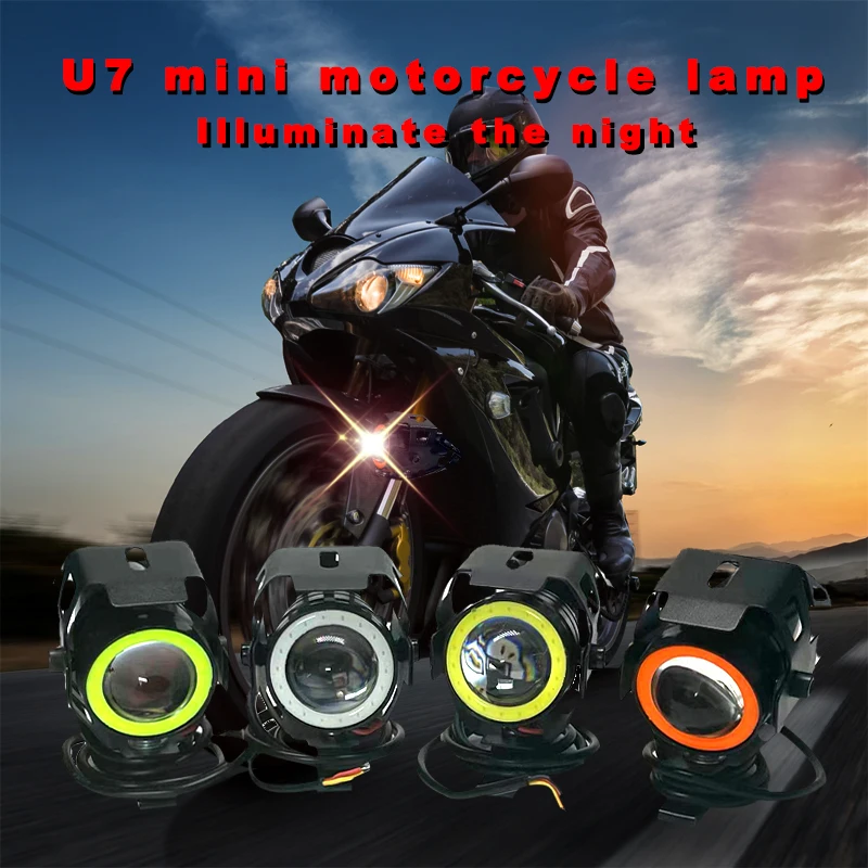 Motor LED Auxiliary Motorcycle Headlight Universal 1200LM Angel Eyes U7 Mini Motorcycle Spotlights Bicycle Lamp Accessories