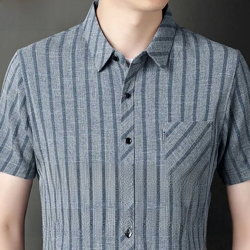 

Новые летние тонкие хлопковые льняные ort Sve irt мужские полосатые свободные повседневные irt Real ket Faionable Urban Mid-Young