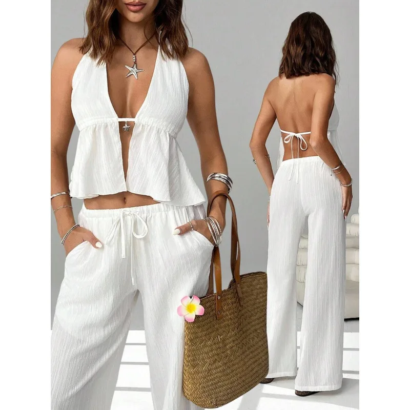 

Halter Backless Vest Set Women's Fashion Summer Outfit Cross-Border Style No Brand Registered Trademark Number Xb66544269