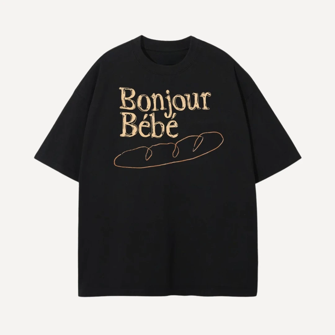 Vintage French Slogan Bread Line Art Graphic Crewneck T-Shirt Men Women Short Sleeve Soft Cotton Oversized Casual Summer Tops