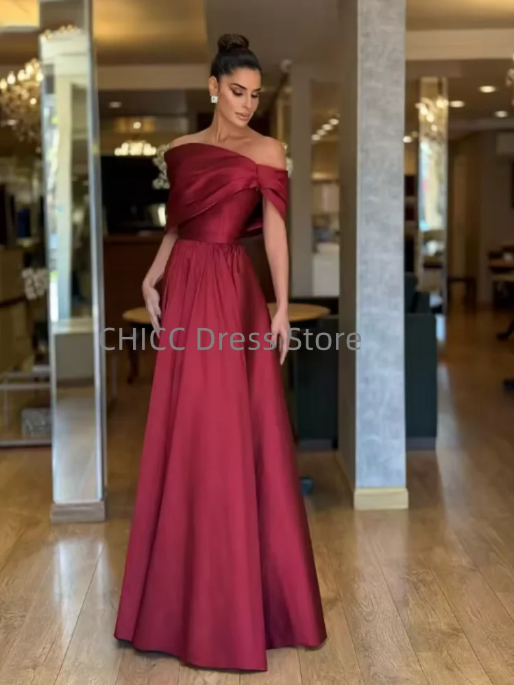 ชุดราตรีหรูหราแบบเปิดไหล่ทรงเอไลน์ยาว พร้อมจีบระบาย ชุดออกงานสำหรับผู้หญิงอาหรับ สามารถสั่งตัดได้