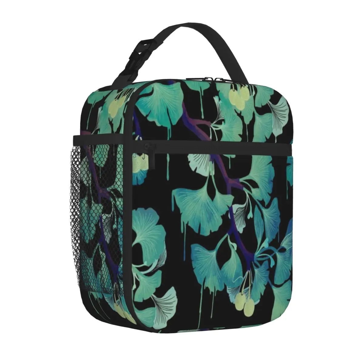 Hot Sale O Ginkgo (on Black) Matte Finish Insulated Snack Tote Daycare Meal Foldable Lunch Bag
