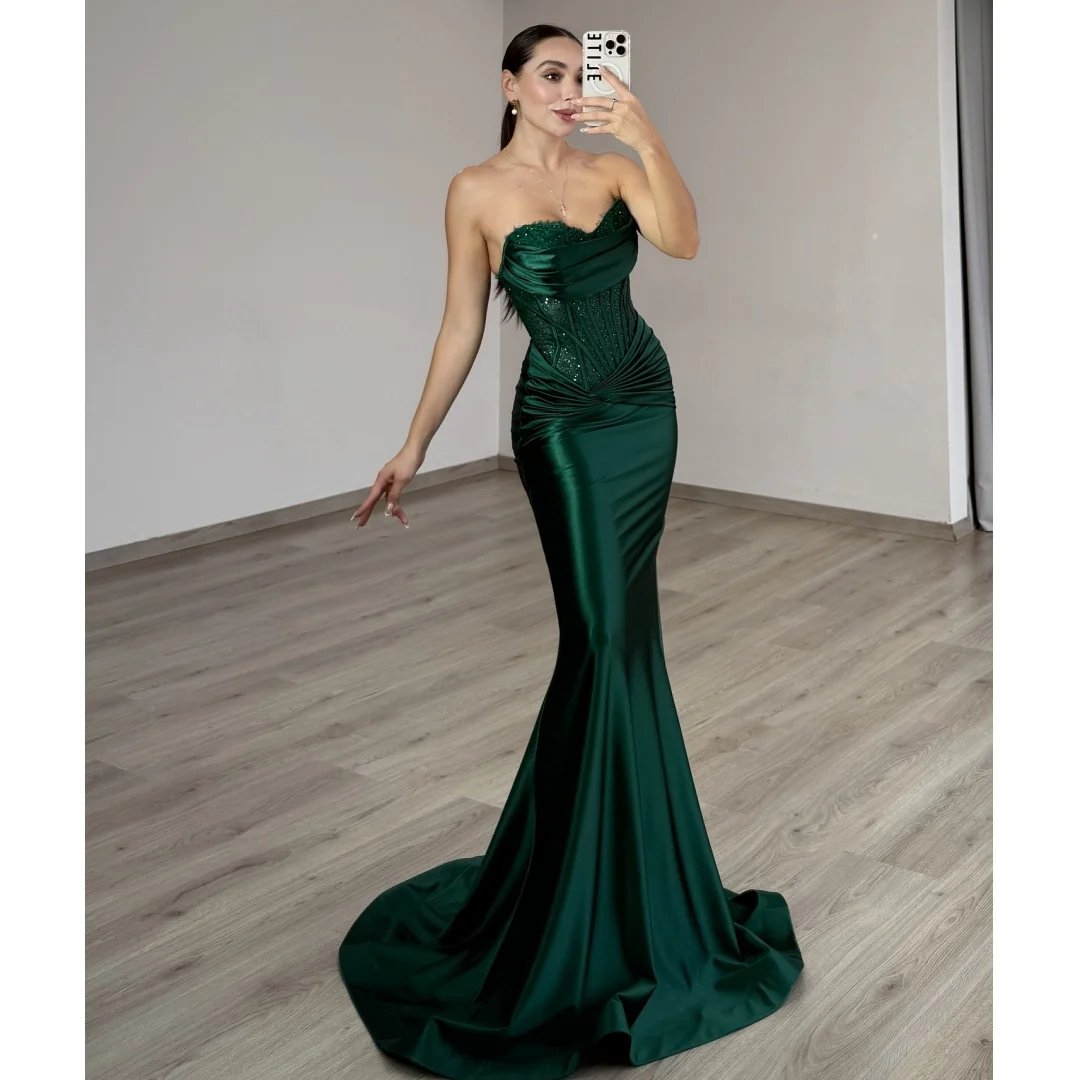 

Green Mermaid Evening Dresses Lace Corset Wedding Party Dress Customized Sequined Prom Gown Exquisite Reception Vestidos