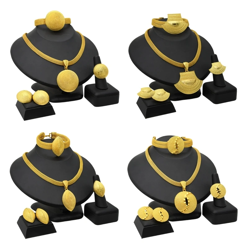 Jewelry Set Dubai African Jewelry 24 K Gold Luxury Necklace Earrings Bracelet Ring Set for Women Girls Wife Mother