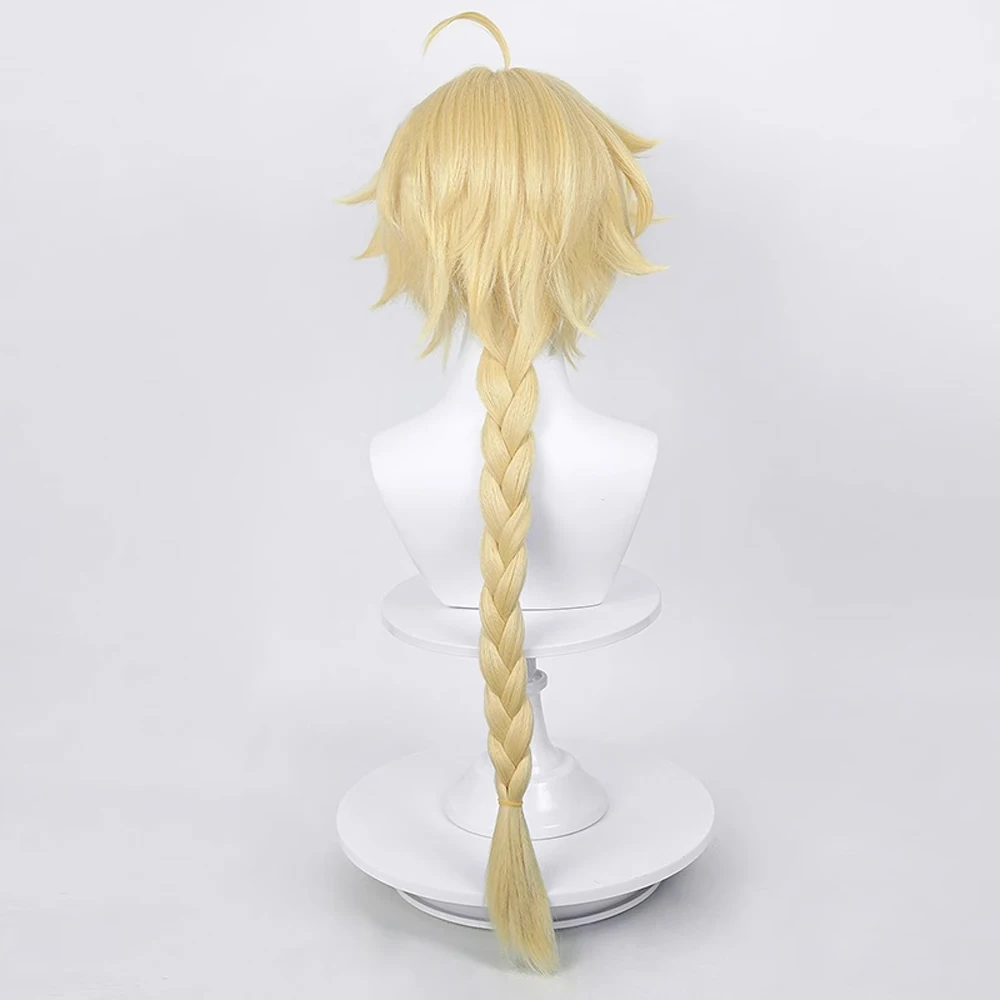 RANYU Genshin Impact Aether Wigs Synthetic Long Braided Straight Blonde Yellow Anime Game Cosplay Hair Wig for Daily Party