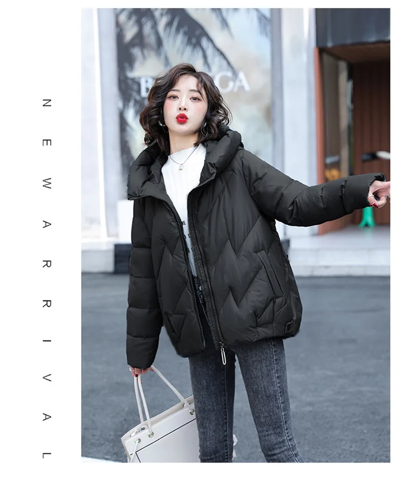 Women's Short Winter Cotton Jacket Warm New Loose Hooded Thick Cotton Coat Trendy Quilted Cotton Padded Jacket Parkas Clothing