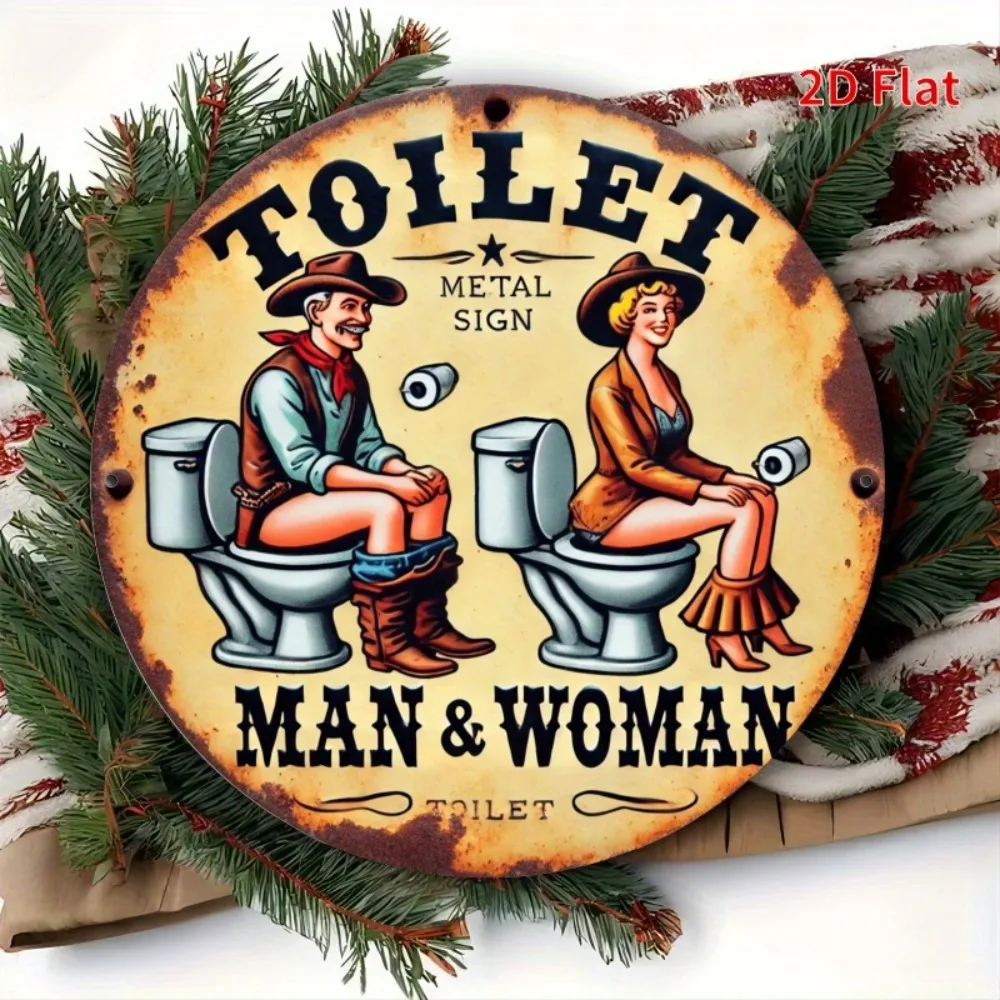 Metal Decorative Sign——Retro Toilet Theme, Western Style Male and Female Figures, with the Words 