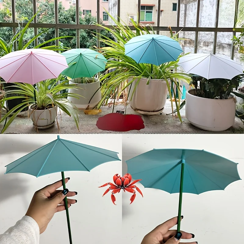 3 garden spike parasols shield plants from sun & heat. For pots, planters & veggie gardens. UV protection, heat insulation
