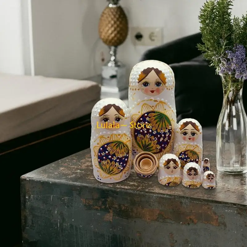 Y4QA الفن الشعبي دمى التعشيش الروسية تمثال خشبي مصنوع يدويًا مع أنماط الأزهار للإهداء ديكورات المكاتب المنزلية