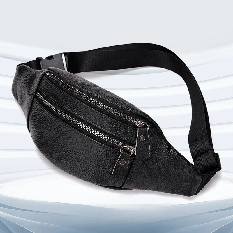 Genuine Leather Men’s Waist Bag Multi-Functional Chest Pack Crossbody Bag, Premium Cowhide Fanny Pack for Work Travel Sports