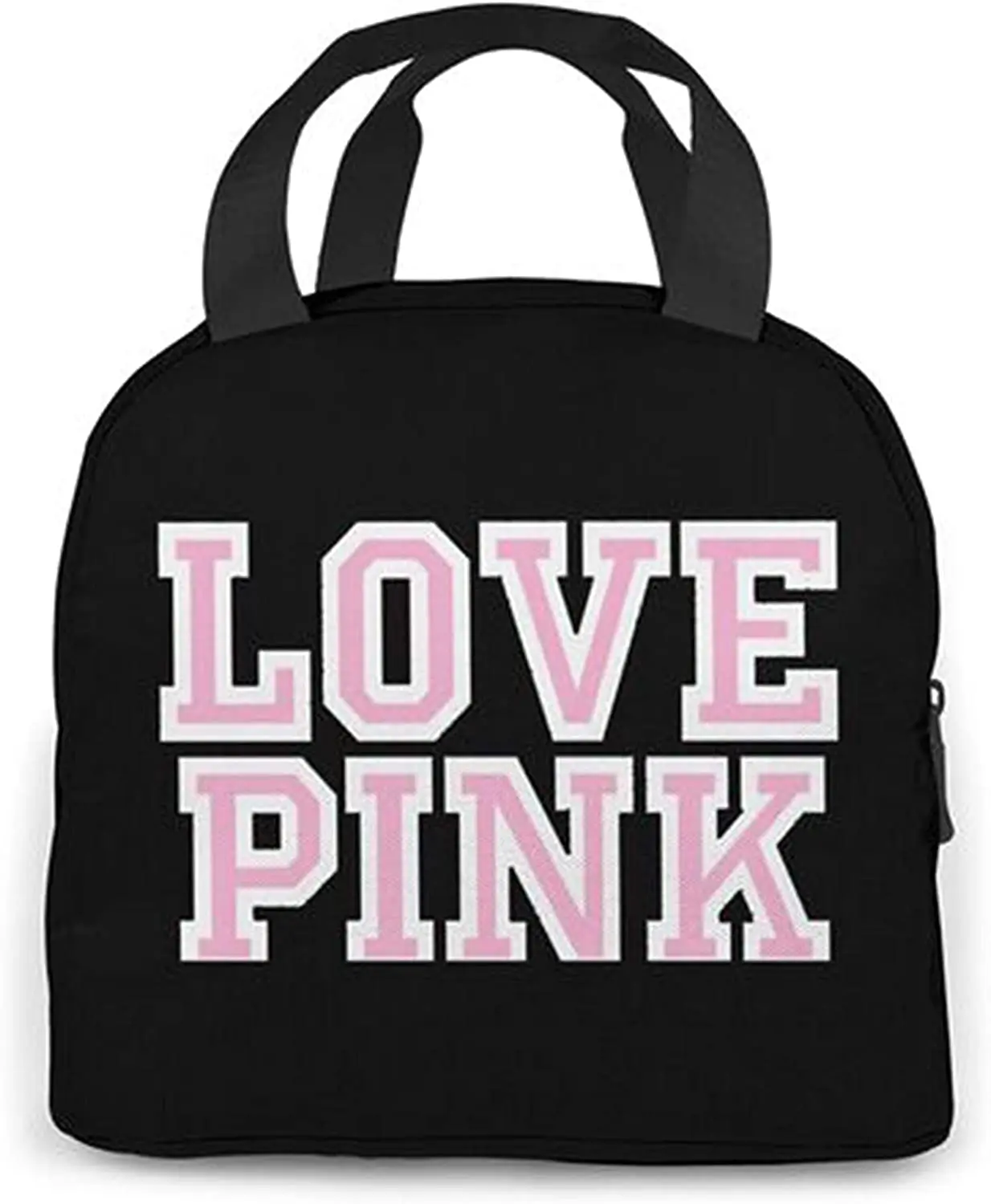 Love Pink Black Portable Insulated Lunch Bag Waterproof Tote Bento Bags Lunch Tote for Women Lunch Box for Work School Picnic