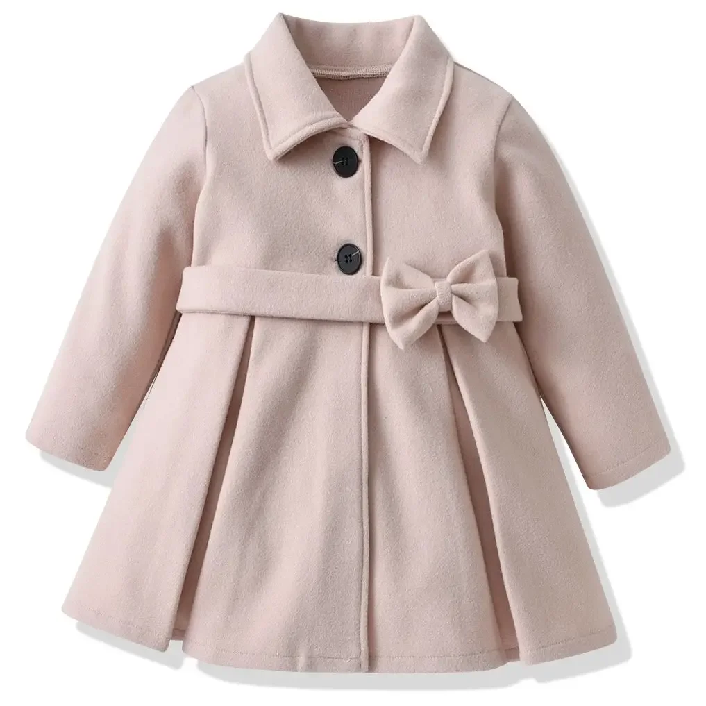 

New Baby Girls Woolen Jacket Coat Kids Winter Outerwear Clothes Children Spring Autumn Mid-length Windbreaker for 2-6 Years Wear