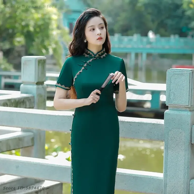 

Vintage Improved Qipao Sexy Split Long Cheongsam New Chinese Style Dresses Girl Fashion Vestidos Plus Size 3XL 4XL Gown