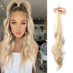 32 Inch Wave Flexible Wrap Around PonyTail Long Fake Tail Hair Extensions for Women Natural Synthetic Wavy Hairpieces Horse Tail