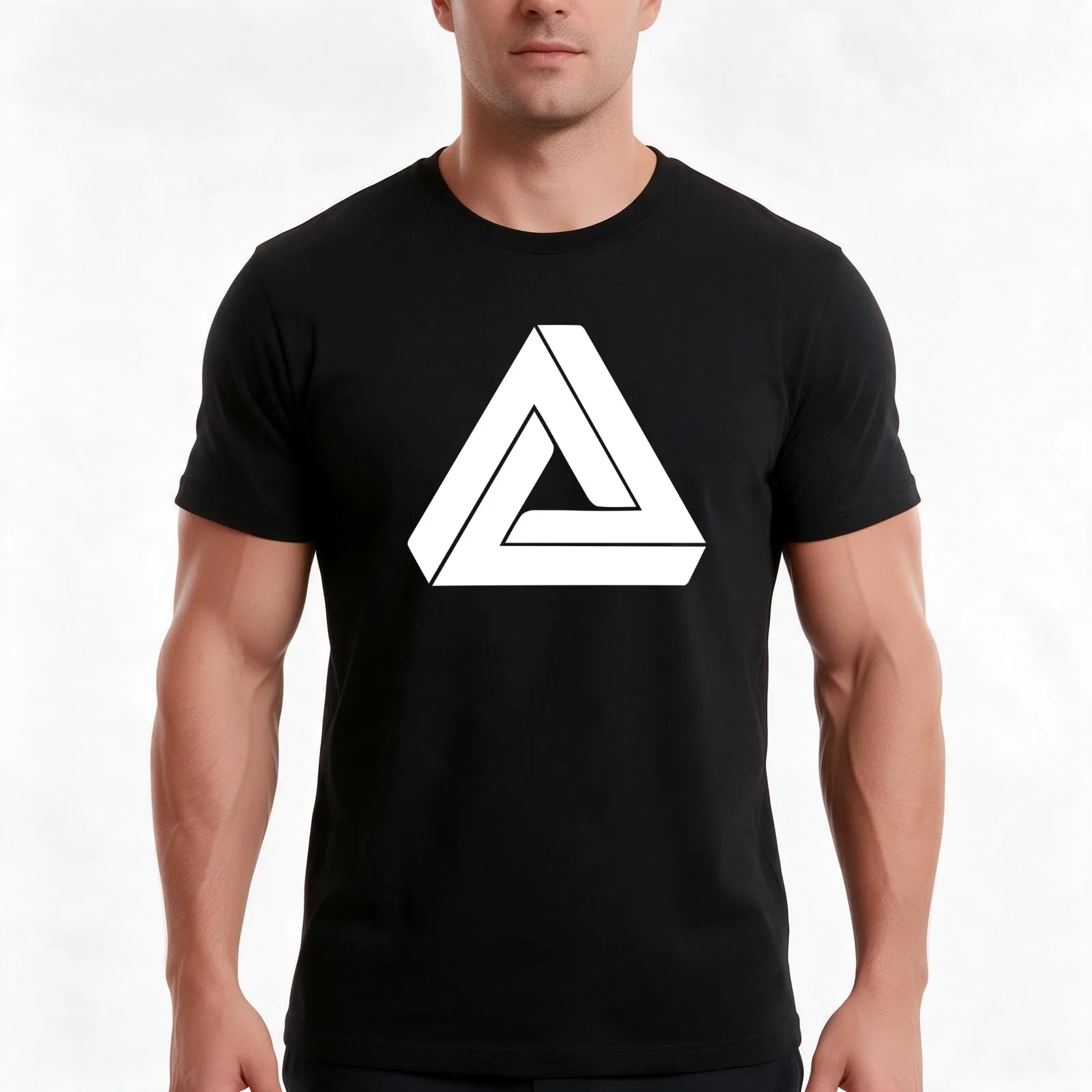 White Impossible triangle, Penrose triangle T-Shirt, Summer Casual Cotton Tee, Oversized Streetwear Tops, Vintage Graphic Print