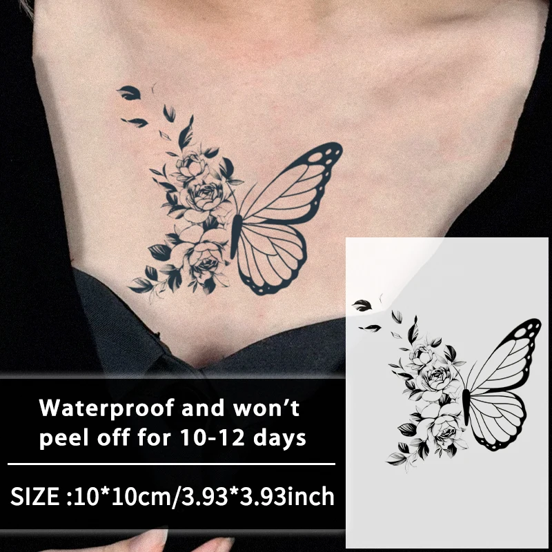 Butterfly and Flower, 1Pc Waterproof Temporary Tattoo Stickers, Long-lasting Waterproof for One to Two Weeks, For Arm, Leg.