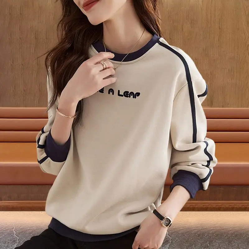 Cotton Casual Letter Top Women\'s Spring and Autumn New Style Contrasting Color Patchwork Commuting Casual All-match Hoodies