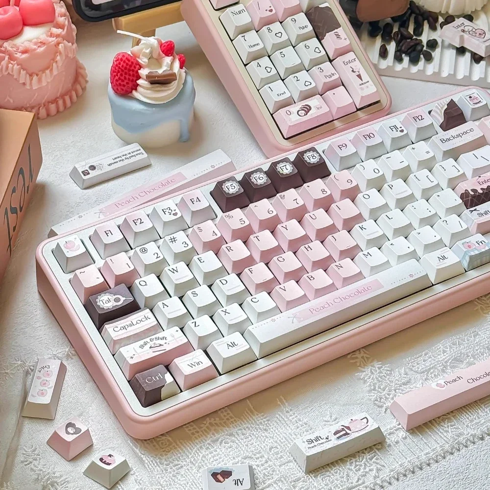 

130-клавишный набор розовых шоколадных колпачков из ПБТ, изготовленный на заказ бледно-розовый колпачок для клавиатуры FOA/вишневого профиля, милый колпачок для механической клавиатуры для девочек