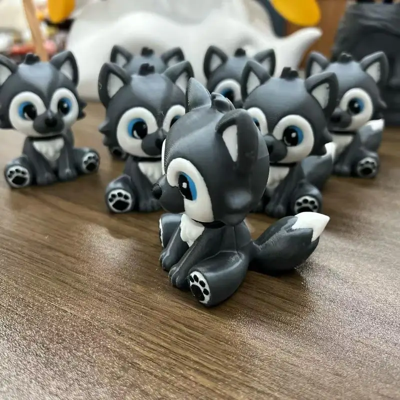 3D-Printed Retro Wolf Doll With Moving Head Spring-Activated Desk Decor