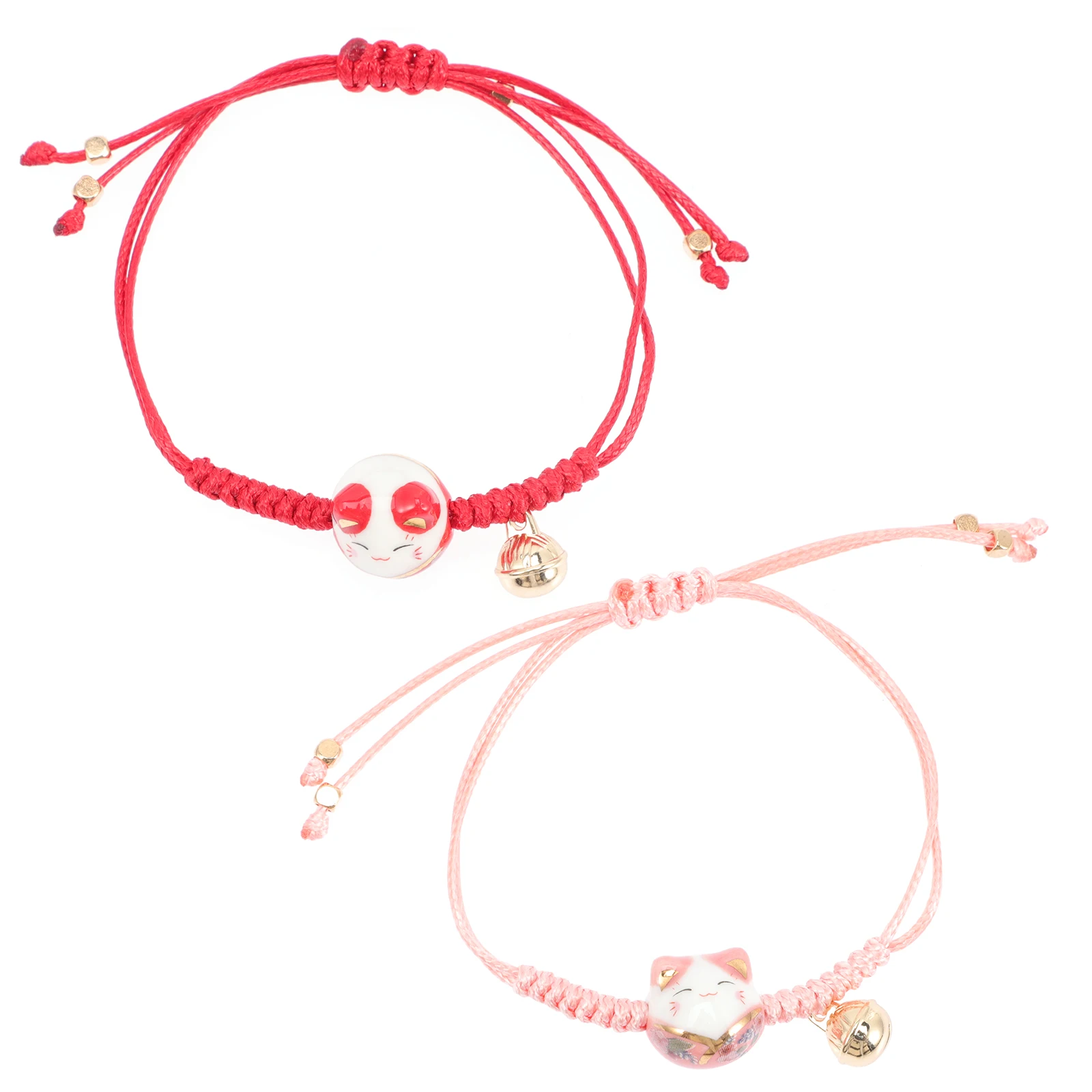 

2pcs Bracelets Red Pink Color Woven Rope Bracelets for Women Girls Fashion Jewelry Accessory Handmade Durable