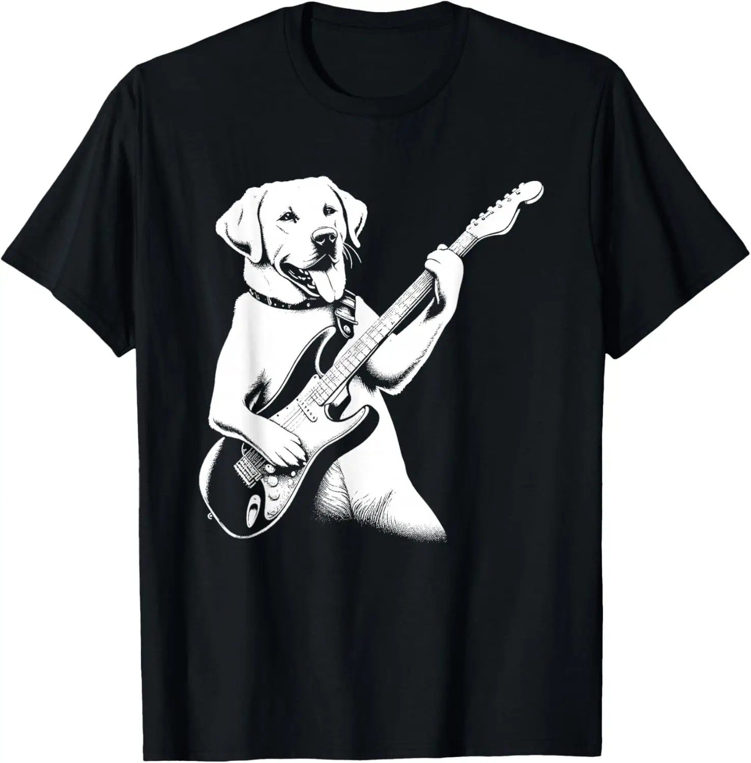 Labrador Dog Playing Electric Guitar Rock Star Guitarist T-Shirt 100% Cotton Trendy Y2K Short-Sleeve Tee-Soft, Quick-Drying,