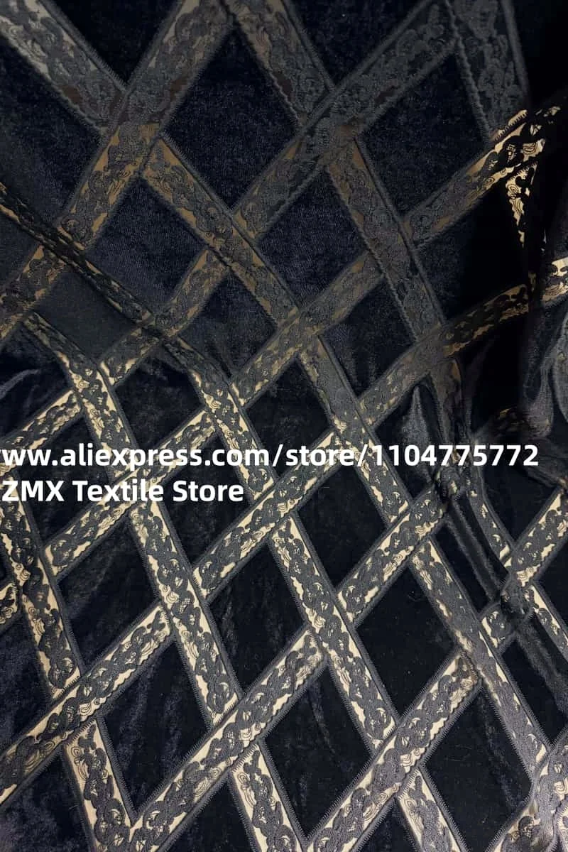 New Fashion Diamond Cross Hollow Laser Embroidered Lace Fabric with Velvet Base, Full-Width Clothing Material by Yard