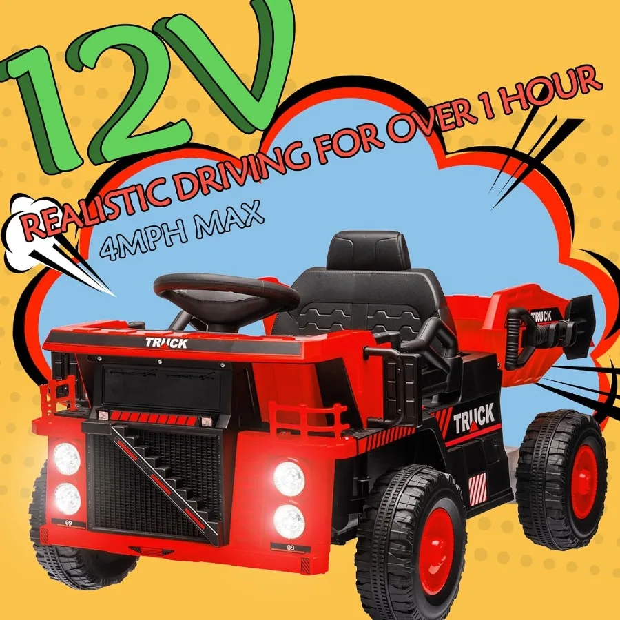 Ride on Dump Truck, Construction Vehicles Tractor Power Wheels Kids Electric Car Ride on Toys Excavator for Toddlers, Remote Con