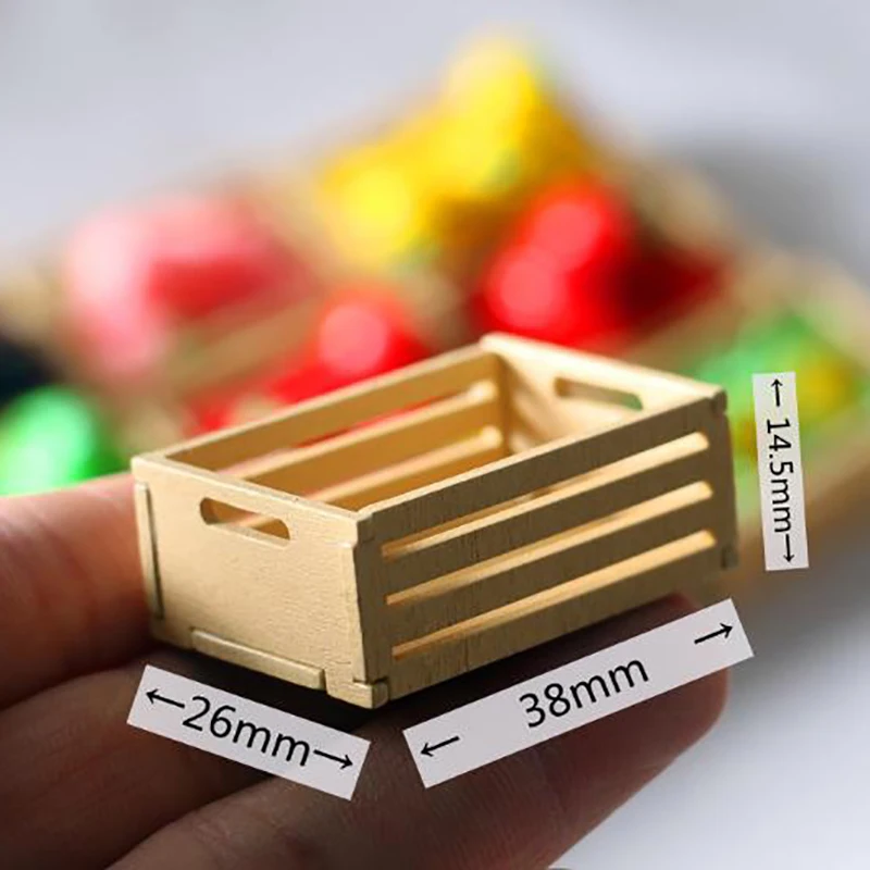 3PCS Dollhouse Miniature Mini Wooden Frame Fruit Frame Storage Frame Model Basket Organizer Box Home Decor Kids Play Toys