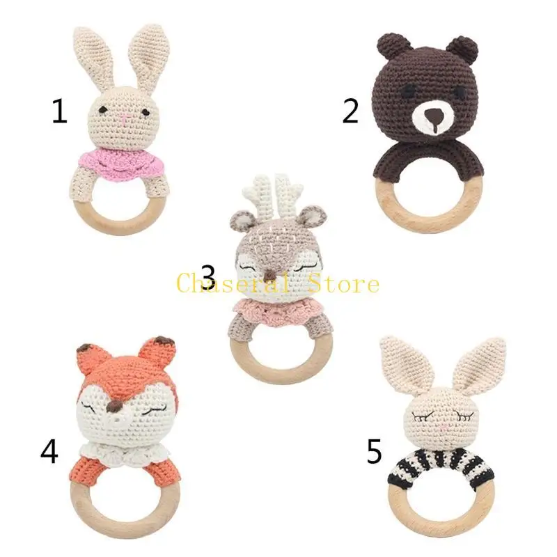 E7ce fio algodão crochê animal chocalho malha mão sino mordedor do bebê anel artesanal bpa livre mascar