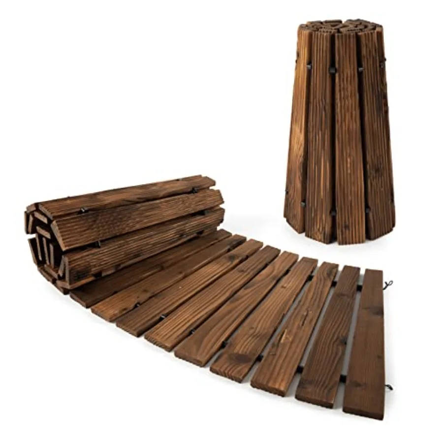 Outdoor Garden Pathway, Rustic Brown Wood-Plastic Composite, Curved 7 Ft Design With Non-Slip Surface For Patio And Garden Use